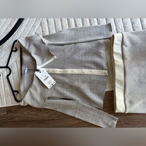 Zara Women's Gray zip up Sweater skirt set off the shoulder